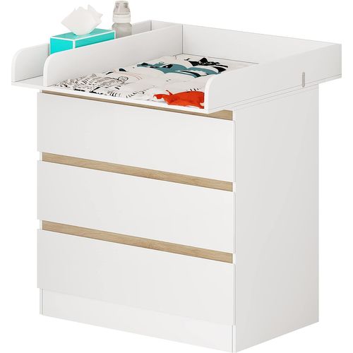 Commode À Langer 3 Tiroirs Avec Table À Langer En MDF 80x48x78 cm - Blanc