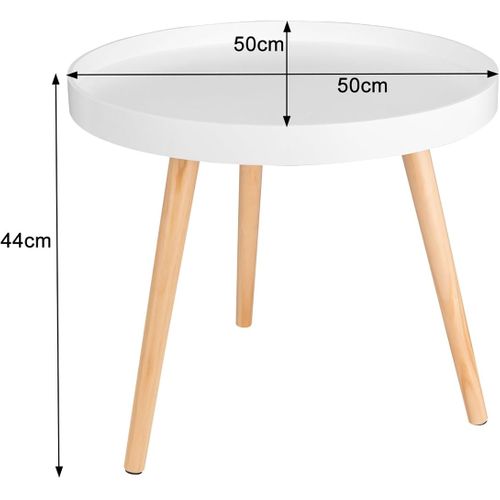 Table Ronde En Bois Massif - Table De Salon Moderne - Blanche Chêne - 50x44 Cm