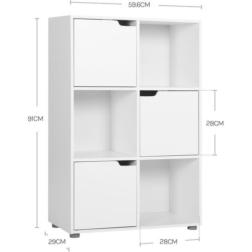 Bibliothèque Armoire Avec 3 Portes. Étagère De Rangement En Mdf. 59.7x29.7x91cm. Blanc