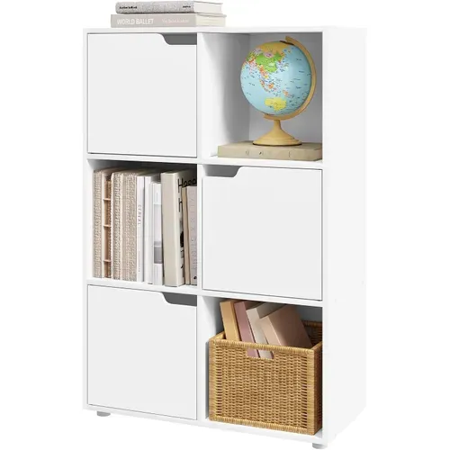 Bibliothèque Armoire Avec 3 Portes. Étagère De Rangement En Mdf. 59.7x29.7x91cm. Blanc