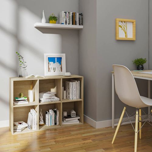 Bibliothèque Armoire. Étagère De Rangement En Mdf. 6 Cubes Compartiments. 60x29.5x89cm. Chêne Clair
