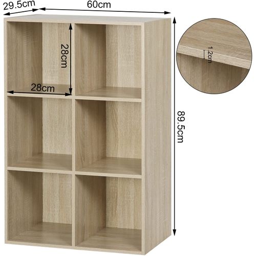 Bibliothèque Armoire. Étagère De Rangement En Mdf. 6 Cubes Compartiments. 60x29.5x89cm. Chêne Clair