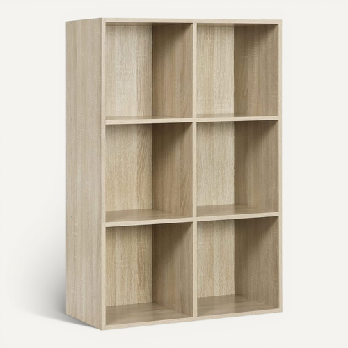 Bibliothèque Armoire. Étagère De Rangement En Mdf. 6 Cubes Compartiments. 60x29.5x89cm. Chêne Clair