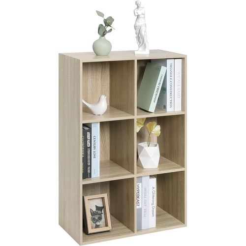 Bibliothèque Armoire. Étagère De Rangement En Mdf. 6 Cubes Compartiments. 60x29.5x89cm. Chêne Clair