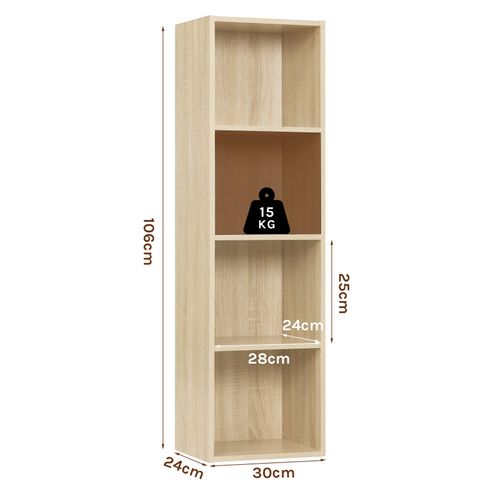 Bibliothèque Armoire En Panneaux De Particules. Etagère De Rangement. 30x24x106cm. Chêne Clair