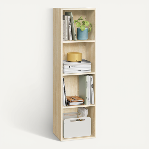 Bibliothèque Armoire En Panneaux De Particules. Etagère De Rangement. 30x24x106cm. Chêne Clair