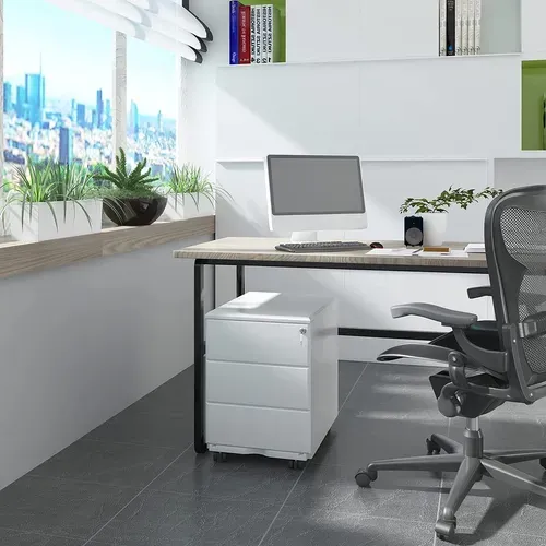 Caisson De Bureau Caisson De Rangement Avec Serrures Et Roulettes En Métal Avec 3 Tiroirs Blanc