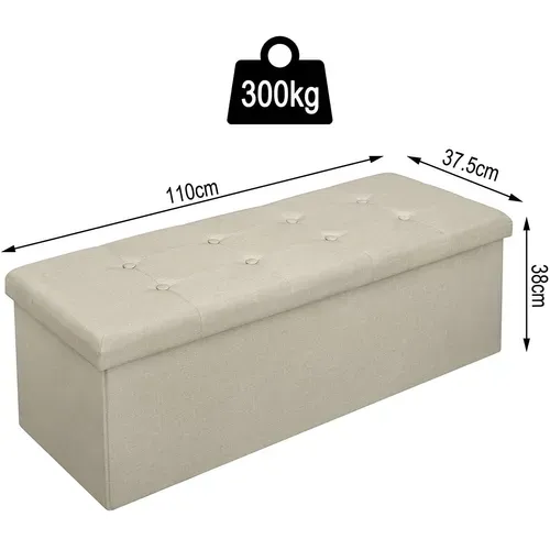 Tabouret Pouf De Rangement En Lin-coffre Repose-pied Pliable 110x37-5x38cm-beige