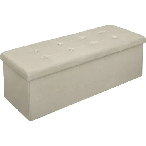 Tabouret Pouf De Rangement En Lin-coffre Repose-pied Pliable 110x37-5x38cm-beige