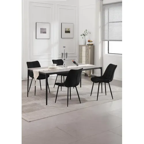 4x Chaise De Salle à Manger Chaise De Cuisine  En Velours Épais Pieds En Métal Noir