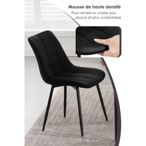 4x Chaise De Salle à Manger Chaise De Cuisine  En Velours Épais Pieds En Métal Noir