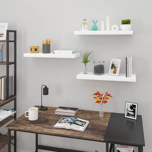 Lot De 3 Étagère Murale.étagère Suspendue+flottante En Mdf Pour Cuisine/salle De Bain Etc.blanc