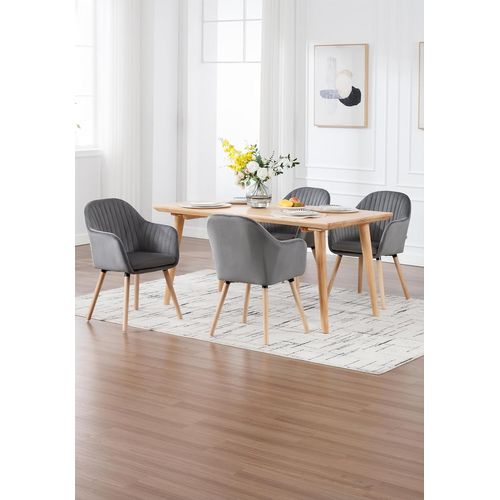 4x Chaises De Salle à Manger, Chaises De Réception En Velours Et Bois Massif, Gris Foncé