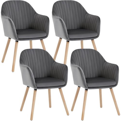 4x Chaises De Salle à Manger, Chaises De Réception En Velours Et Bois Massif, Gris Foncé
