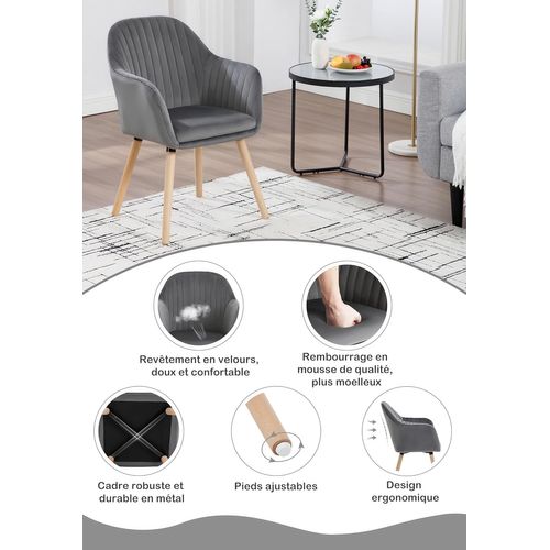 4x Chaises De Salle à Manger, Chaises De Réception En Velours Et Bois Massif, Gris Foncé