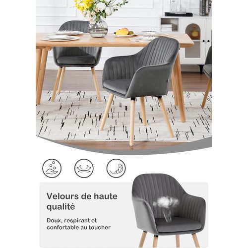 4x Chaises De Salle à Manger, Chaises De Réception En Velours Et Bois Massif, Gris Foncé