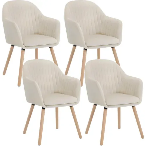 4x Chaises De Salle à Manger Chaises De Réception En Velours Et Bois Massif Crème Blanc
