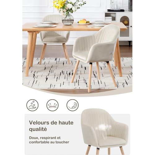 4x Chaises De Salle à Manger Chaises De Réception En Velours Et Bois Massif Crème Blanc