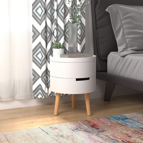 Lot De 2 Table De Chevet Avec 2 Compartiment Rangement Plateau En Mdf.38x38x51cm.blanc