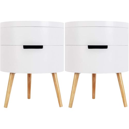 Lot De 2 Table De Chevet Avec 2 Compartiment Rangement Plateau En Mdf.38x38x51cm.blanc