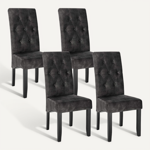 4xchaises De Salle à Manger Chaise Salon Chaises De Cuisine En Velours+bois Massif Gris Foncé