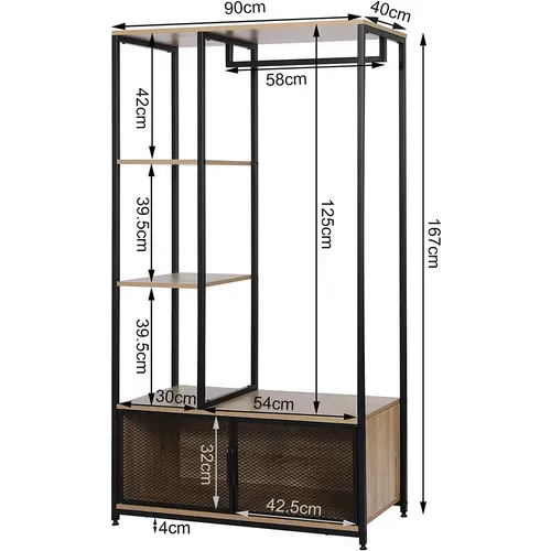 Portemanteau Avec Compartiment De Rangement. Portant à Vêtements. En Bois Et Métal. Chêne Clair