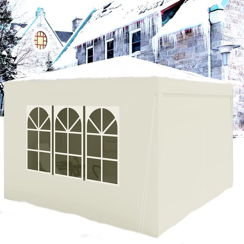 Tonnelle De Jardin Pliable Imperméable 3x3m - Protection UV 50+ Hauteur Réglable - Beige