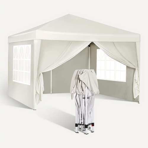 Tonnelle De Jardin Pliable Imperméable 3x3m - Protection UV 50+ Hauteur Réglable - Beige