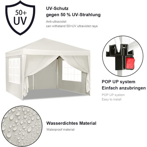 Tonnelle De Jardin Pliable Imperméable 3x3m - Protection UV 50+ Hauteur Réglable - Beige