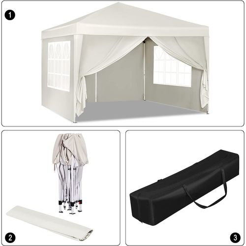 Tonnelle De Jardin Pliable Imperméable 3x3m - Protection UV 50+ Hauteur Réglable - Beige