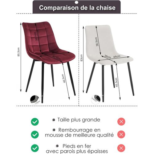 6x Chaise De Salle À Manger en Velours Pieds En Métal - Bordeaux