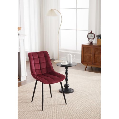 6x Chaise De Salle À Manger en Velours Pieds En Métal - Bordeaux