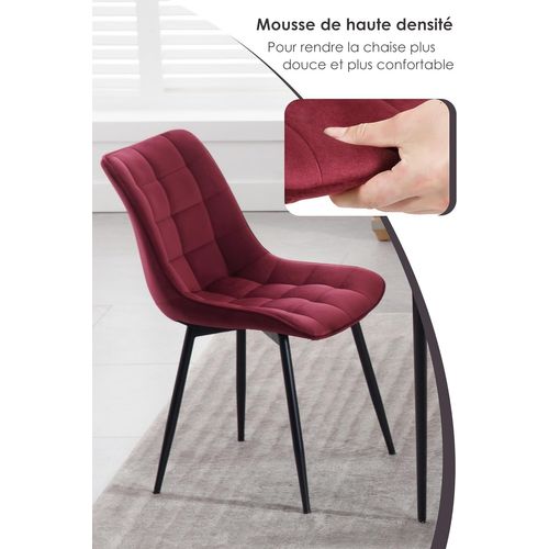 6x Chaise De Salle À Manger en Velours Pieds En Métal - Bordeaux