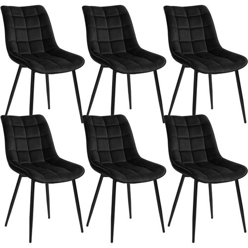 6x Chaise De Salle À Manger en Velours Pieds En Métal - Noir