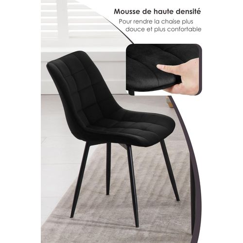 6x Chaise De Salle À Manger en Velours Pieds En Métal - Noir