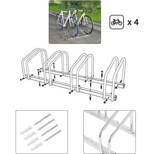 Râtelier Vélo Pour 4 Vélos. Range Vélo Au Sol Ou Mural En Métal à Suspension.100.5x32x27cm.argenté.