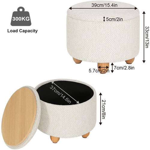 Pouf De Rangement Avec Pieds En Pin-Tabouret Avec Couvercle-Blanc Crème