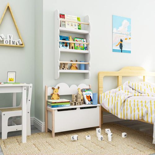 Coffre De Rangement 2 En 1 Coffre à Jouets Pour Enfants Banc De Rangement Avec Dossier 60x25.5x55cm