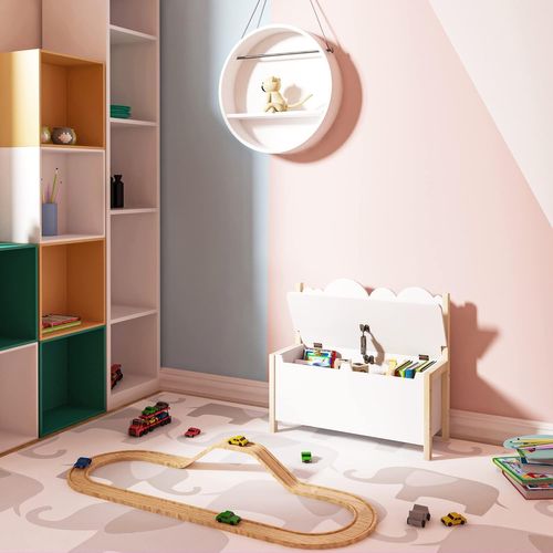 Coffre De Rangement 2 En 1 Coffre à Jouets Pour Enfants Banc De Rangement Avec Dossier 60x25.5x55cm