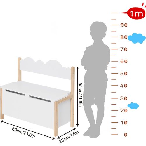 Coffre De Rangement 2 En 1 Coffre à Jouets Pour Enfants Banc De Rangement Avec Dossier 60x25.5x55cm