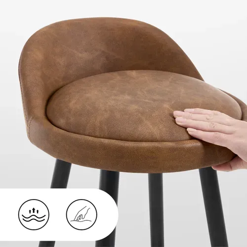 Lot De 2 Tabouret De Bar-Tabouret De Comptoir Avec Dossier Et Repose-En Similicuir Et Métal-Brun