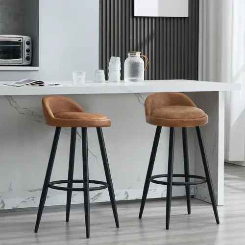 Lot De 2 Tabouret De Bar-Tabouret De Comptoir Avec Dossier Et Repose-En Similicuir Et Métal-Brun