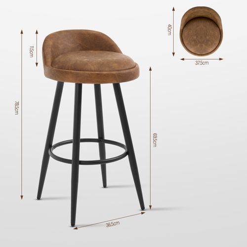Lot De 2 Tabouret De Bar-Tabouret De Comptoir Avec Dossier Et Repose-En Similicuir Et Métal-Brun