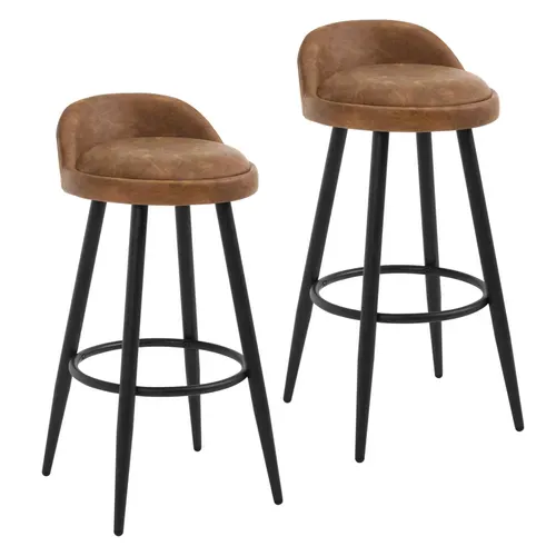 Lot De 2 Tabouret De Bar-Tabouret De Comptoir Avec Dossier Et Repose-En Similicuir Et Métal-Brun