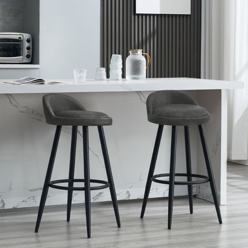 Lot De 2 Tabouret De Bar-Tabouret De Comptoir Avec Dossier Et Repose-En Similicuir+Métal-Anthracite