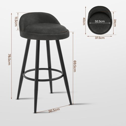 Lot De 2 Tabouret De Bar-Tabouret De Comptoir Avec Dossier Et Repose-En Similicuir+Métal-Anthracite
