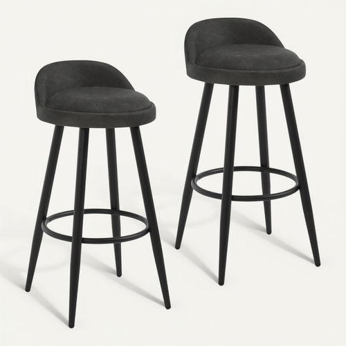Lot De 2 Tabouret De Bar-Tabouret De Comptoir Avec Dossier Et Repose-En Similicuir+Métal-Anthracite