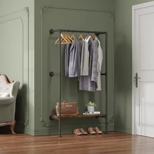 Portant à Vêtements Mural En Tube D'acier.style Industriel.étagère En Mdf.noir+marron.