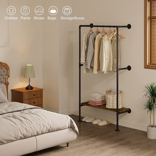 Portant à Vêtements Mural En Tube D'acier.style Industriel.étagère En Mdf.noir+marron.
