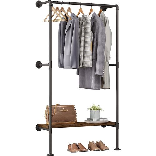 Portant à Vêtements Mural En Tube D'acier.style Industriel.étagère En Mdf.noir+marron.